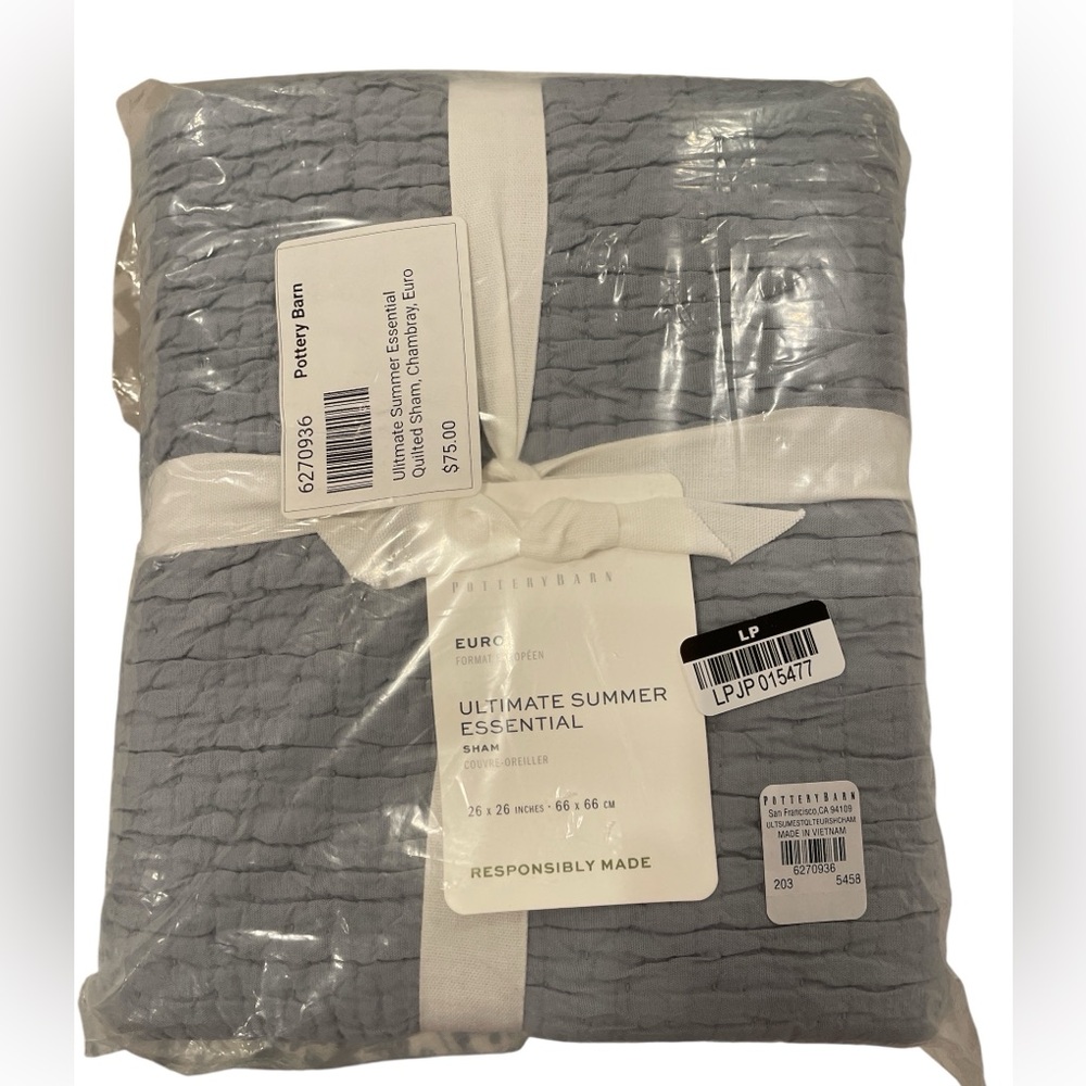 Pottery Barn Ultimate Summer Essential Quilted Sham Chambray Euro - Picture 6 of 6